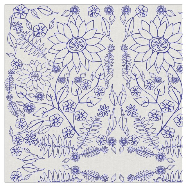 Tissu de fleurs gribouillées bleues (Fermer)