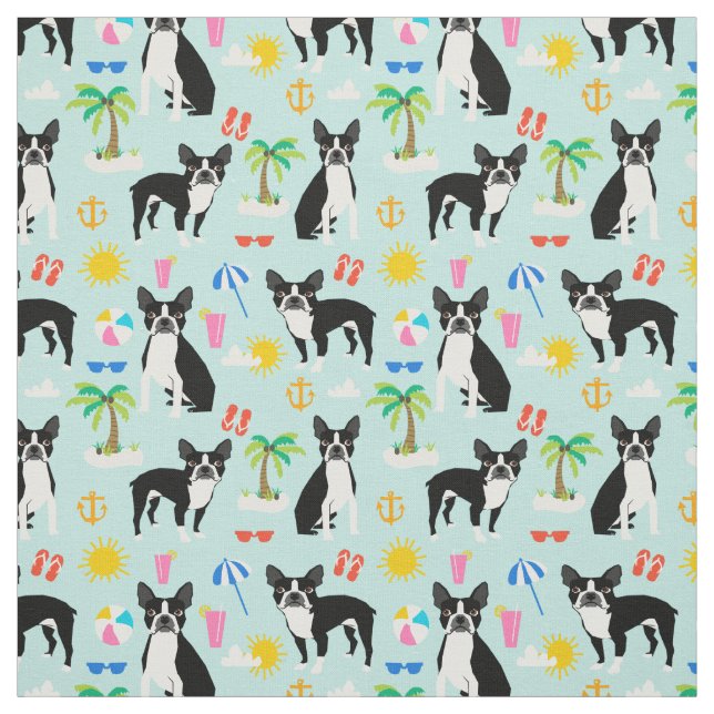 Tissu de la plage de Boston Terrier - tissu de chi (Échantillon)