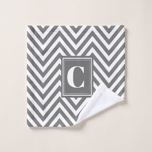 Tissu de lavage Monogram Grey Chevron (Gant de toilette)