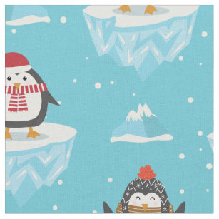 Tissu De mignons pingouins de Noël sur le Motif des glac