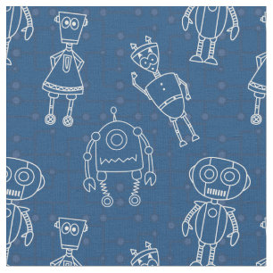 Tissu De mignons robots en bleu classique