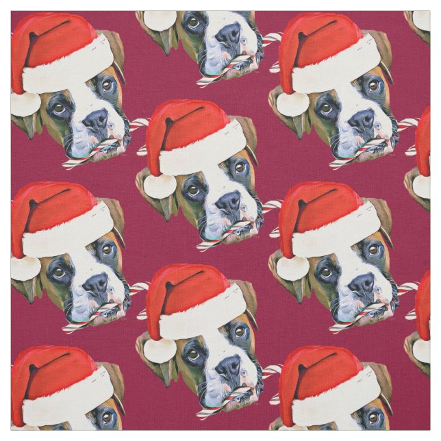 Tissu de motif de chien de boxeur de Noël (Échantillon)