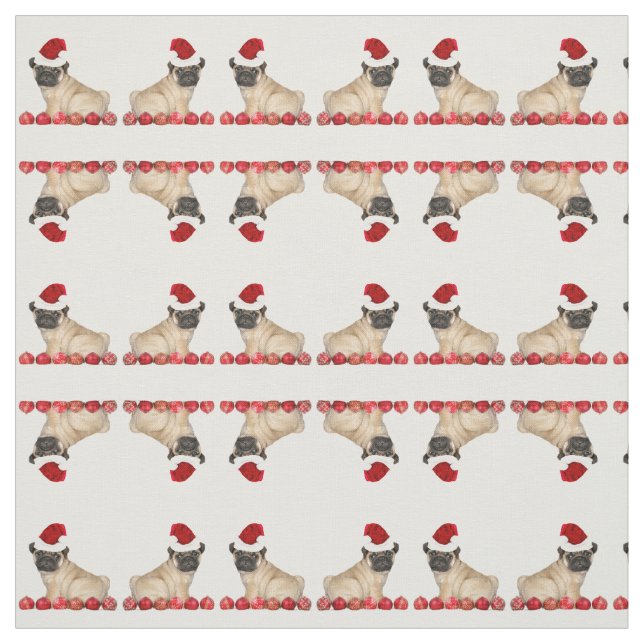 Tissu de motif de chien de carlin de Noël (Échantillon)