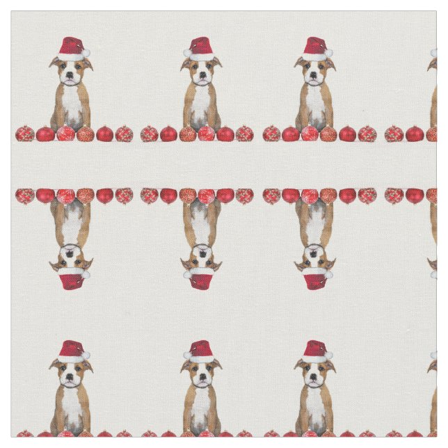 Tissu de motif de chiot de pitbull de Noël (Fermer)