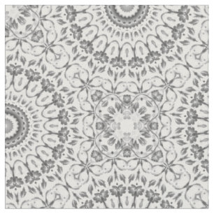 Tissu de Motif de mandala gris floral