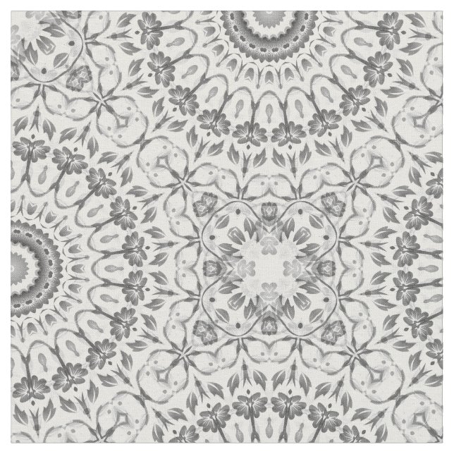 Tissu de Motif de mandala gris floral (Fermer)