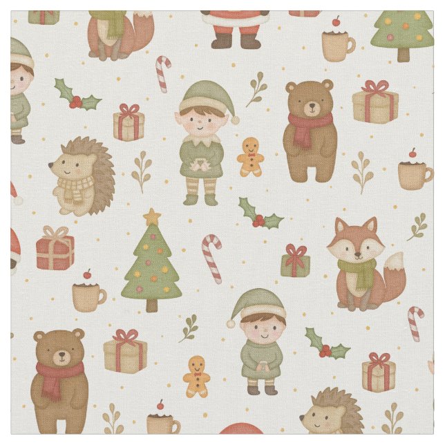 Tissu de Noël de forêt dessiné à la main (Fermer)