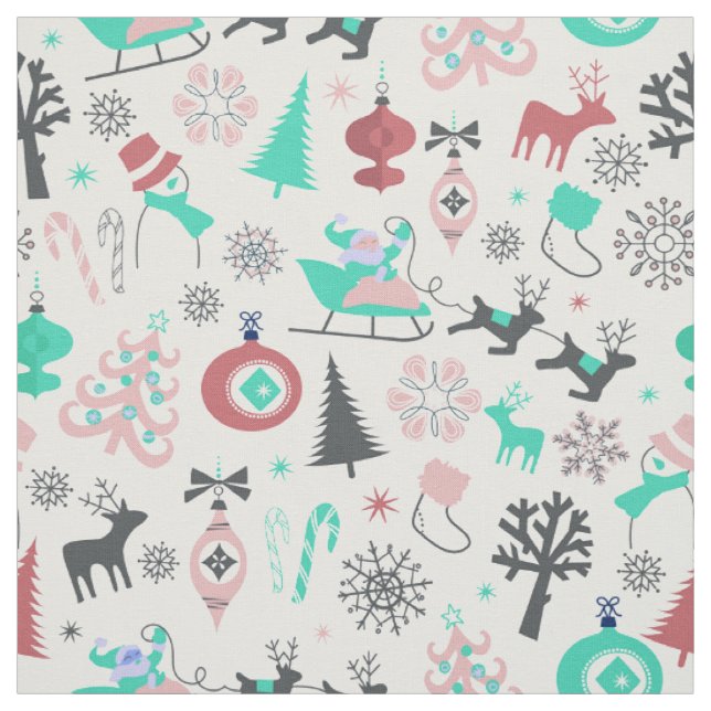 Tissu de Noël Retro Père Noël Deers (Échantillon)