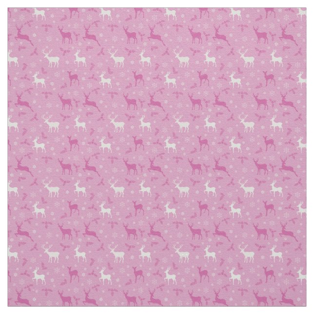 Tissu de Noël rose Reindeer (Échantillon)
