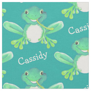 Tissu de nom d'art d'aquarelle de grenouille verte