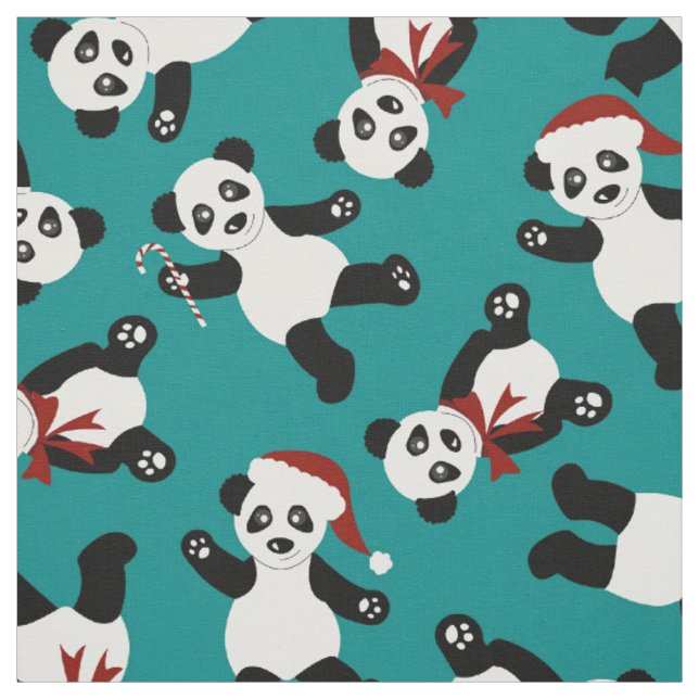 Tissu de pandas de Père Noël (Échantillon)