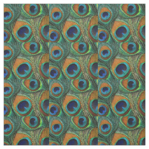 Tissu de plume de paon - Tan, Aqua, bleu, vert