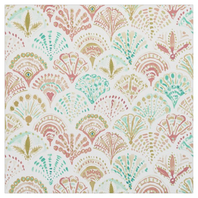 Tissu De SHELL échelles de sirène dans le corail, menthe (Échantillon)