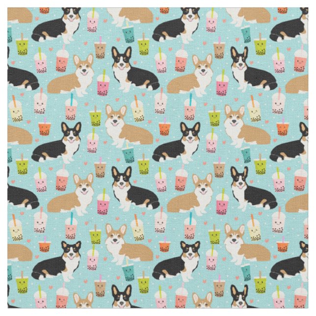 Tissu de thé de Boba de corgi - tissu de thé de (Fermer)