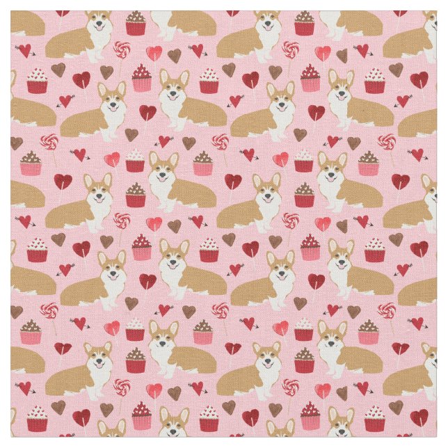 Tissu de Valentines de corgi - rose (Fermer)