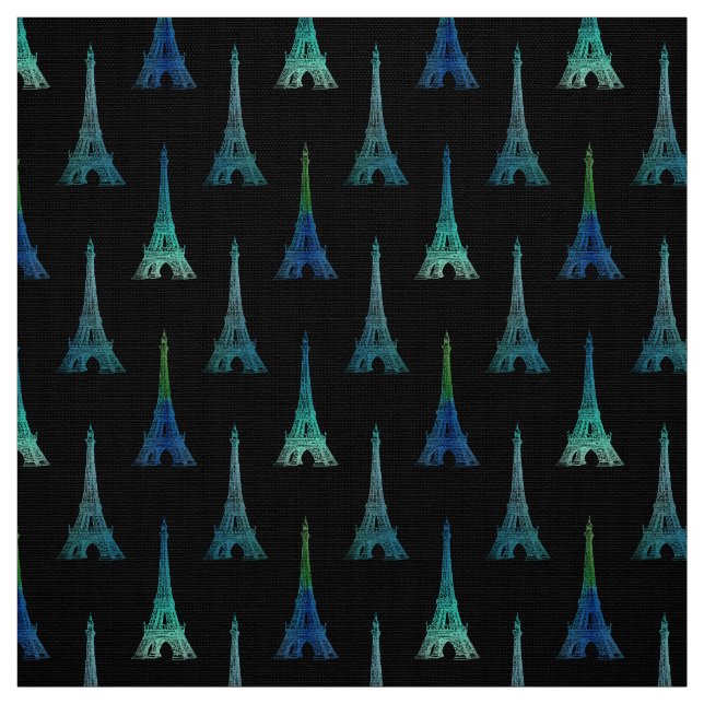 Tissu de vert bleu de noir de Tour Eiffel de Paris (Échantillon)