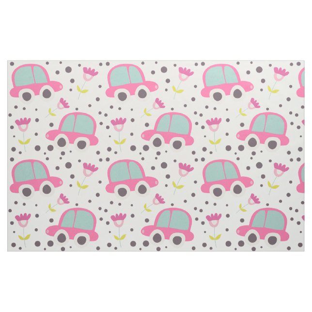Tissu de voitures et de fleurs roses (Fat Quarter)