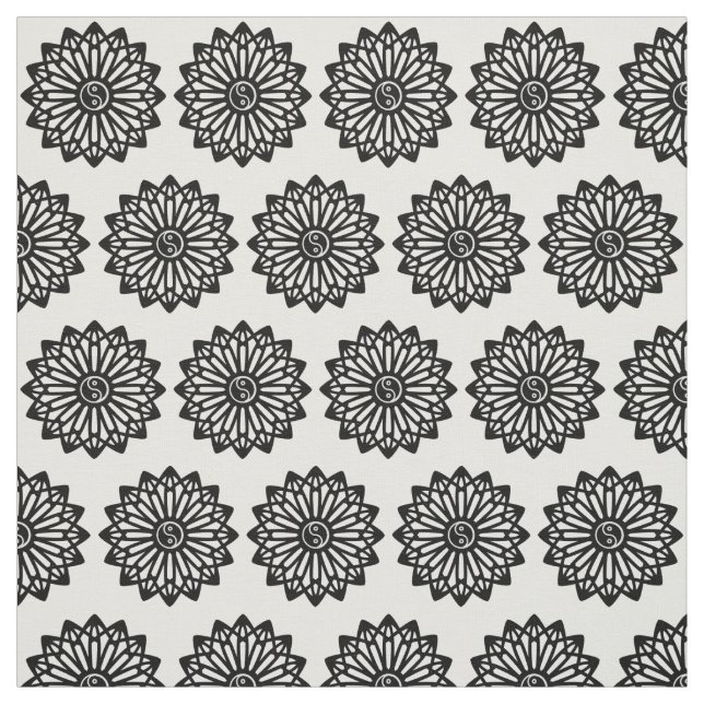 Tissu de Yin Yang - noir, blanc (Échantillon)