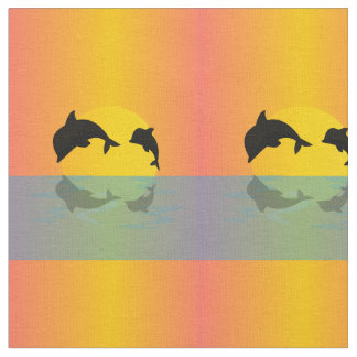 Tissu Débordement des dauphins au coucher du soleil