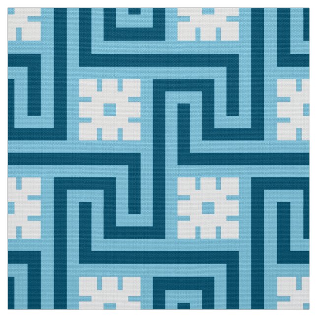 Tissu Déco clé grecque, bleu ciel et marine (Échantillon)