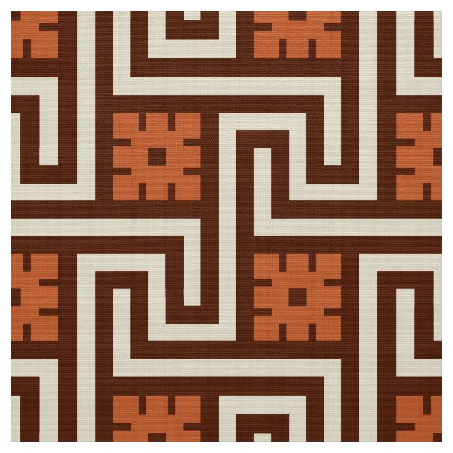 Tissu Déco Clé grecque, Brown, beige et rouille (Échantillon)