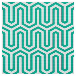 Tissu Déco motif égyptien - turquoise et blanc