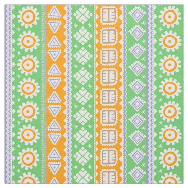 Tissu Décor ethnique motif vert orange (Échantillon)