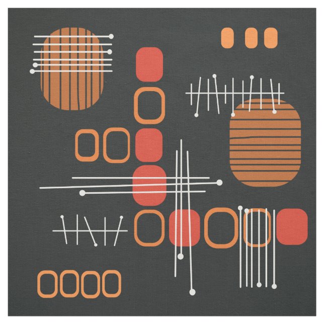 Tissu d'écorce Abstrait atomique noir Brûlé orange (Échantillon)