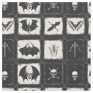 Tissu Découpe Denim avec chauves-souris et squelettes