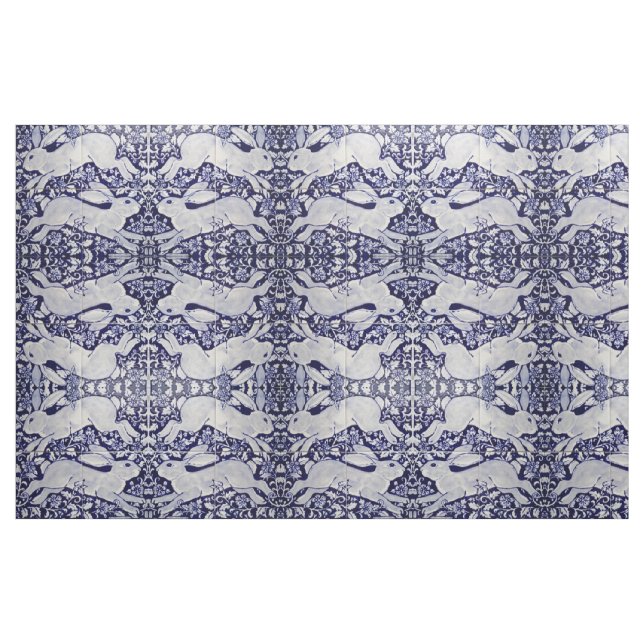 Tissu Dedham Bleu & Blanc Tile de lapin Designer Fabric (Fat Quarter)