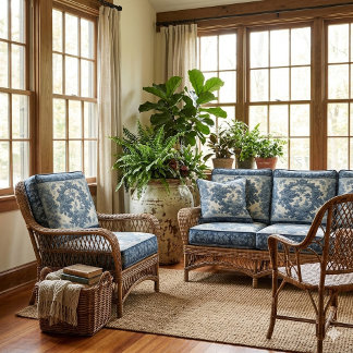 Tissu Deep Blue French Warship Toile Floral Motifs Decor