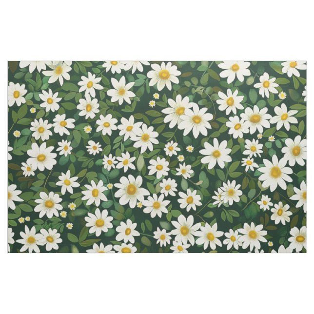Tissu Deep Green Small White Daisies Floral Pattern (Yard)