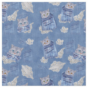 Tissu Denim Jeans avec chatons et dentelles répétées