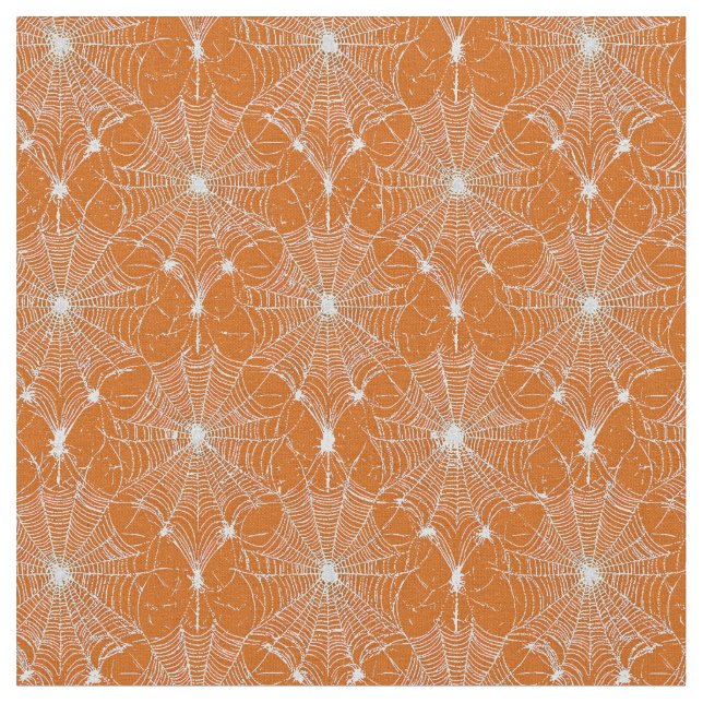 Tissu Dentelle Argent Spiderweb Sur Orange (Fermer)