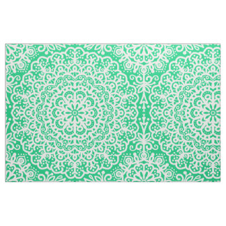 Tissu Dentelle blanche en mandala de Bohême sur vert fon