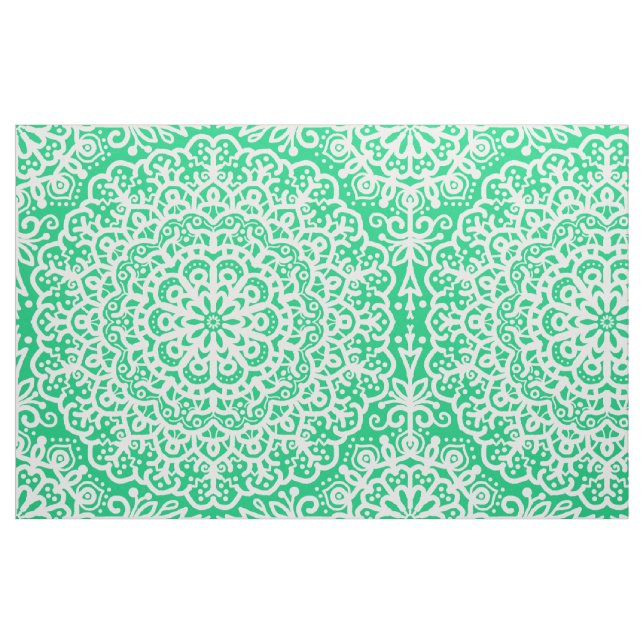 Tissu Dentelle blanche en mandala de Bohême sur vert fon (Fat Quarter)