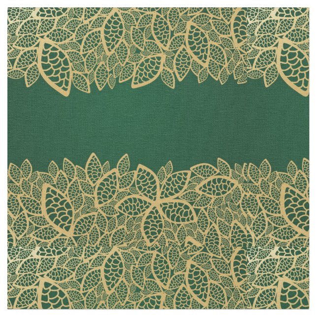Tissu Dentelle d'or de feuille sur l'arrière - plan vert (Fermer)