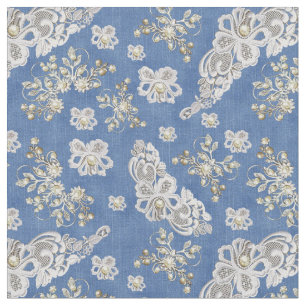 Tissu Dentelles et perles texturées Denim