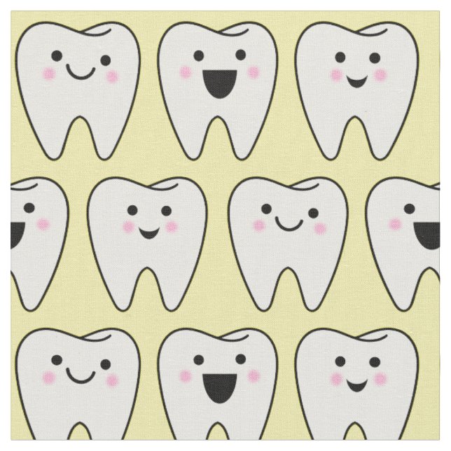 Tissu Dents mignons Dentils Fée Dentiste Dentaire Jaune (Fermer)