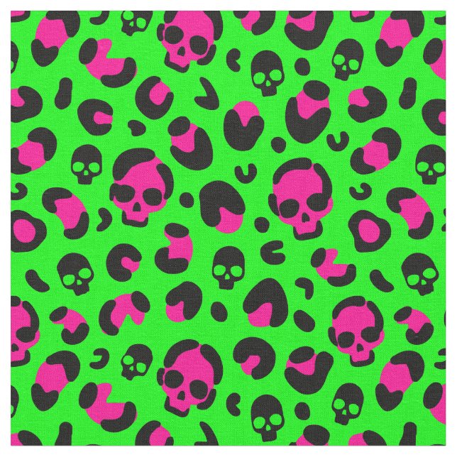 Tissu déplaisant halloween léopard crâne rose vert punk (Fermer)