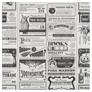 Tissu déplaisant journal halloween blanc antique