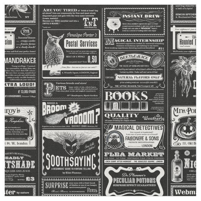 Tissu déplaisant journal halloween noir (Fermer)