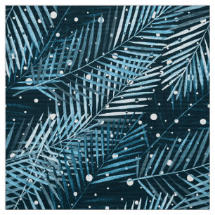 Tissu Des feuilles de palmiers sur le bleu avec des pois