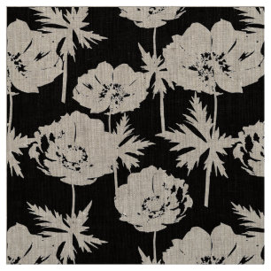 Tissu Des fleurs blanches sur du noir.
