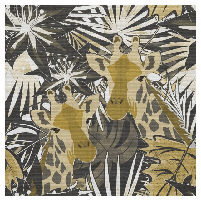 Tissu Des girafes dans la forêt nocturne. (Échantillon)