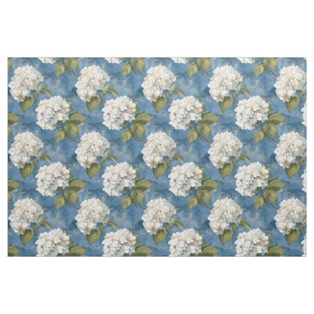 Tissu Des hydrangées blanches fleurissent en bleu (Yard)