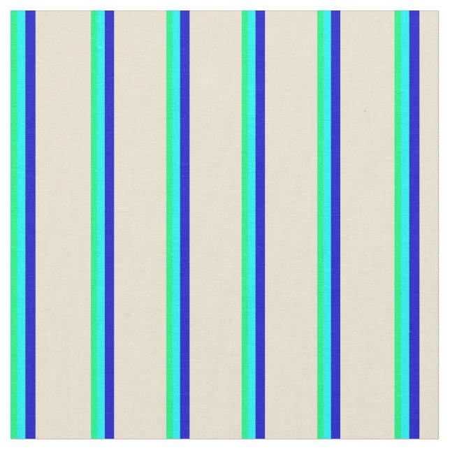 Tissu Des rayures vertes, aqua, bleues et beiges (Fermer)