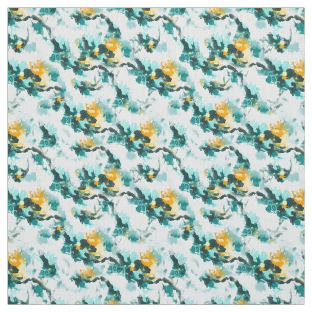Tissu Design Abstrait moderne Turquoise et Jaune peint (Échantillon)