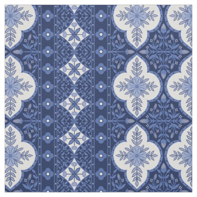 Tissu Design bohème bleu-blanc (Échantillon)