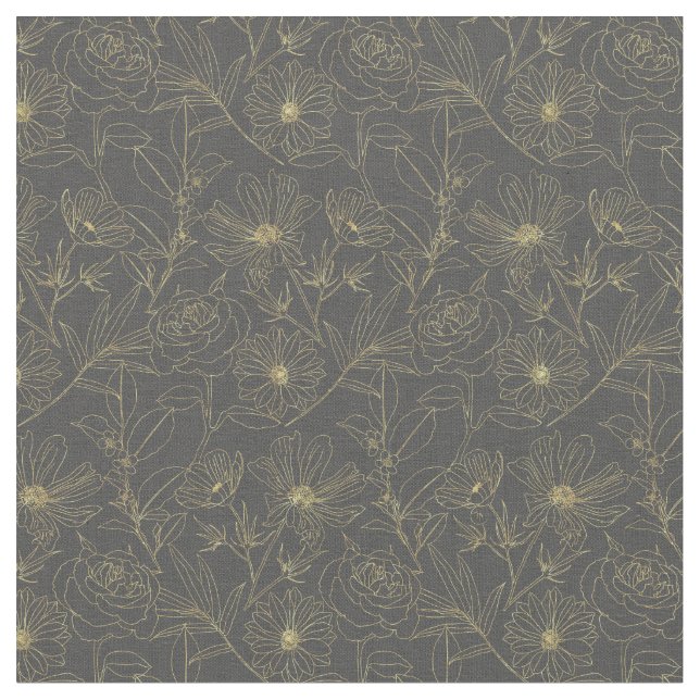 Tissu Design de fleurs de jardin simples or (Fermer)